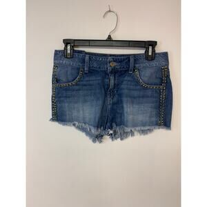 Guess womens shorts SZ 27 studs frayed Y2K med wash edgy hot pants